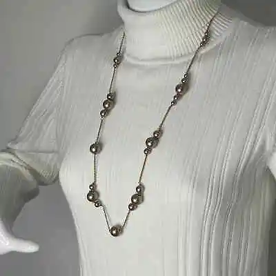$22 • Buy J. Crew Necklace Costume Signed Jewelry Long Gold Tone Faux Pearl Beaded Preppy