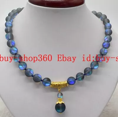 Natural 10mm Gray Gleamy Rainbow Moonstone Round Gemstone Beads Necklace 18  AAA • $6.43