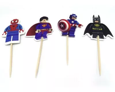 12pcs Superhero Lego Cake Topper Avengers Cupcake Toppers Spiderman Batman Iron • $6.95