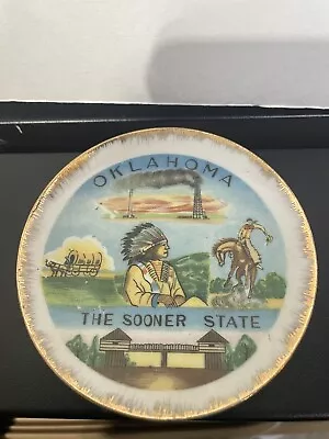 Vintage Oklahoma The Sooner State Souvenir Plate 3.75  Wagon Indian Horse Fort • $5.99