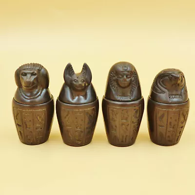 Collection Set 4 Egyptian Ancient Canopic Jars Organs Storage Funerary Statues • £22.19