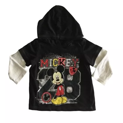 Disneys Mickey 28 Toddlers Size 3T Hoodie Tee T Shirt Unisex Black White • $8.97