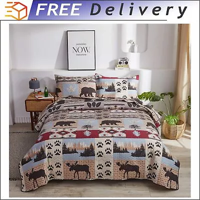 Rustic Cabin Lodge Bedding Set: King Size Moose Bear Quilt Bedspread Coverlet • $55.20