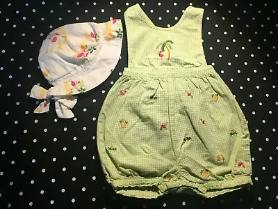 Vintage Gymboree Fruit Punch Bubble Shortalls Romper One Piece Hat 3-6 6-12 EUC • $18