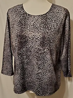 Tofy Womens Animal Print T-Shirt Size Large Black Gray Leopard Top • $14.23