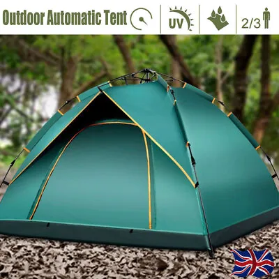 Large 2-3 Man Person Automatic Pop Up Tent Double Layer Festival Camping Fishing • £22.99