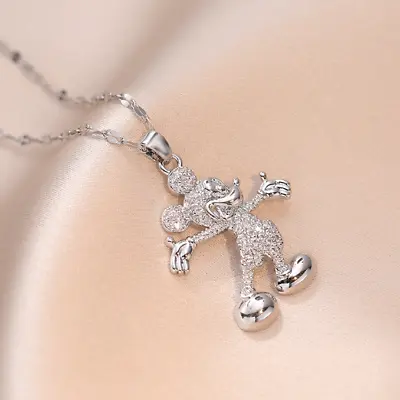 Titanium Lovely Silver Disney Mickey Mouse Pave CZ Pendant Chain Necklace • $13.99