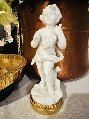 $35 • Buy V.a. Portugal Mark Art Ceramic Figurine Angel Cherub White Gold Sculpture
