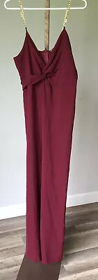 Zara Burgundy Jumpsuit Chain Straps Wide Leg Knot Front New • $25