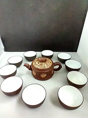 Yixing Clay Oriental Teapot With 10 Tea Cups Good Condition • $30.99