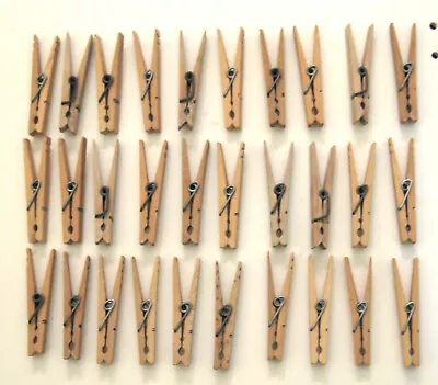 30 Vintage Wooden Clothes Pins Spring Loaded Weathered Lot Of 30 Crafts 3.25” • $7.95