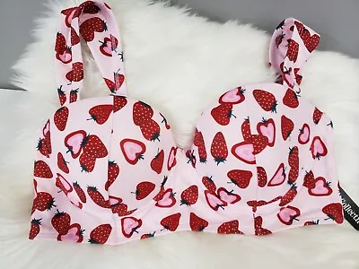 NEW ModCloth X Collectif  Bikini Top 1X Plus Bathing Suit Strawberry Fruit • $24