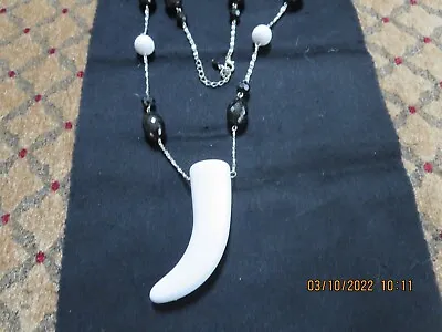 Vintage Black & White Beads With Large White Horn Pendant---#rlp3a-6 • $6.50