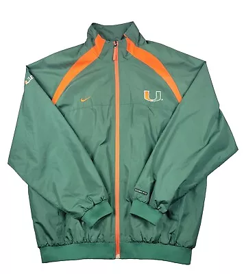 Vintage Nike Miami Hurricanes Windbreaker Jacket Full Zip Clima-fit Green Large • $47.94