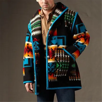 Unisex Mens Aztec Native American Southwest Chimayo Design Pattern Poly Jacket • $65