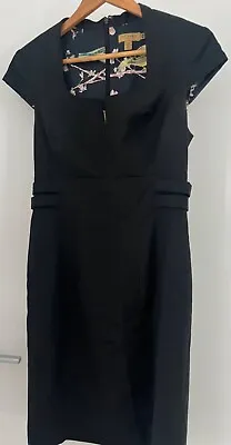 $15 • Buy Ted Baker Black Dress Size 2 /Aus 10 Black Sleeveless Fitted Wool Blend Classic 