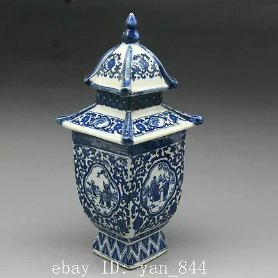 Exquisite Chinese Old Blue And White Porcelain Layered Tower W Qianlong Mark • $28.99