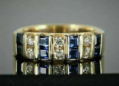 1.50Ct Lab-Created Blue Sapphire & Round Diamond Men Ring 14K Yellow Gold Plated • $176.22