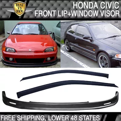 Fits 92-95 Honda Civic EG 2 3Dr Front Bumper Lip Spoiler PP + Sun Window Visor • $76.99