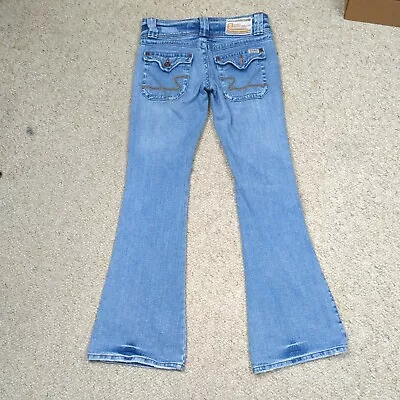 Z Cavaricci Jeans Womens Juniors 1 Blue Flared Retro Pockets Y2K Distressed • $24.88