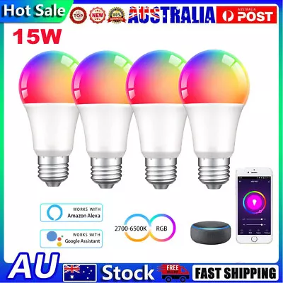 $39.99 • Buy 4x 15W E27 WiFi Smart LED Light Bulb RGB Globe Color Lamp For Alexa Google Home