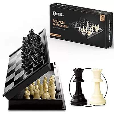 Magnetic 9.5 Inches Travel Chess Set - Folding Board With Storage Box & 2 Ext... • $25.39