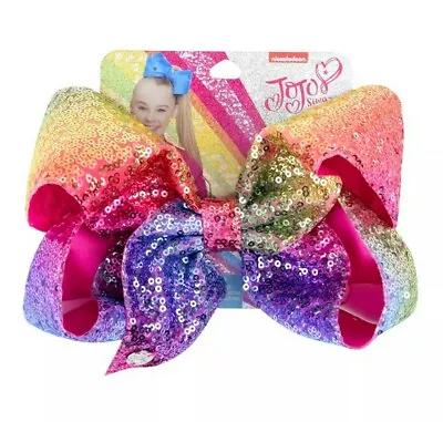 $11.95 • Buy NEW! Jojo Siwa Bow Large 8  Sequin Bow Birthday Gift 💛💜💚💗❤💙 RAINBOW SEQUINS