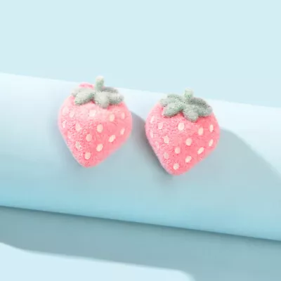 Handmade Cute 3D Flocking Pink Strawberry Stud Sweet Fruit Earring Dainty Gifts • $1.99