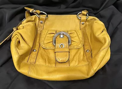 B Makowsky Handbag Satchel Yellow / Gold  Italian Leather ShoulderBag Purse VNTG • $39.95