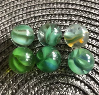 Vintage Vitro Agate Hybrid Cat's Eye Marbles Lot Of 6 Cats Eye Green • $3.99