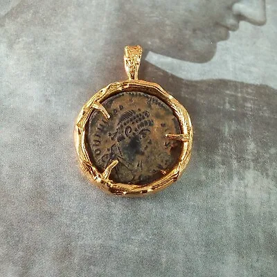 Authentic Antique Roman Coin In Handmade Gold Plated Silver Jewelry Pendant • $183