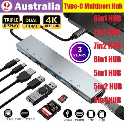$7.09 • Buy 3/5/6/7/8in 1 Type-C Multi HUB USB 3.0 PD 100W 4K HDMI RJ45 Micro SD TF Adapter