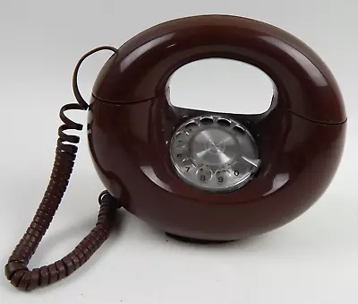 Vtg Sculptura Round Donut Rotary Phone Chocolate Brown Bell Desk MCM UNTESTED • $74.95