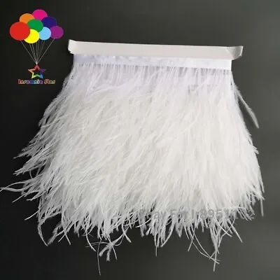 Pure White Dyed Ostrich Feather Fringe Trims Per Natural Ribbon Trim For Dress • $3.99