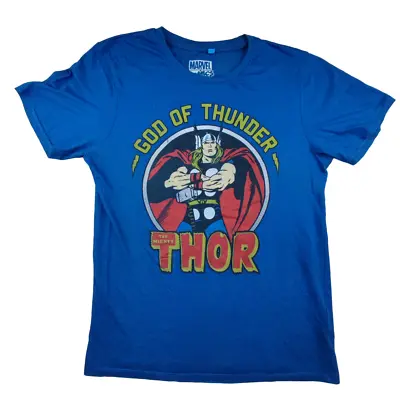 Marvel Comics Thor God Of Thunder T Shirt Size S Blue Cotton Graphic Tee • £8.99