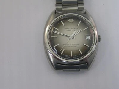$125 • Buy Vintage Bucherer Electronic Chronometer Watch Gray Dial W/ Date 1970's W/ Band