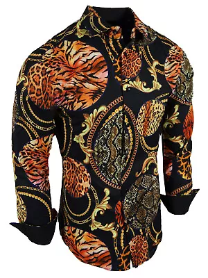Mens Shirt Luxury Florals Animal Snake Leopard Print Stretch Slim Fit Button • $29.95