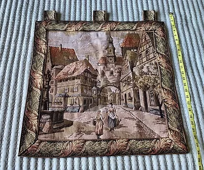 Vintage Hanging Tapestry Village Scene Made In Belgium 23”x23” • $29