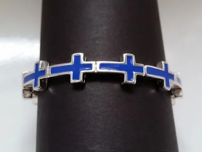 $3.89 • Buy Silver-tone Metal Blue Enamel Linked Cross Crosses Stretch  Bracelet  N38-13/22