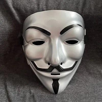 V For Vendetta Mask Anonymous Guy Fawkes Silver Adjustable - Halloween Hacker • $12.95