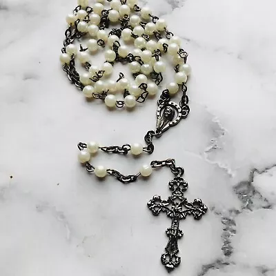 White Beaded Vintage Holy Rosary 20  • $9.95