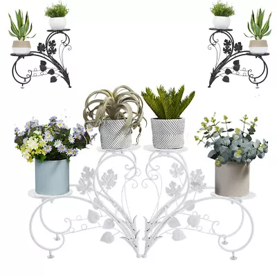4Tier Metal Plant Pot Stand Garden Planter Flower Display Holder Shelf Art Decor • £21.92