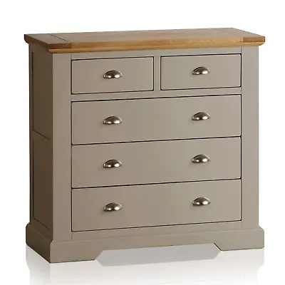 ST. IVES Natural Solid Oak & Grey Paint  5 Drawer Chest AD1305 • £249