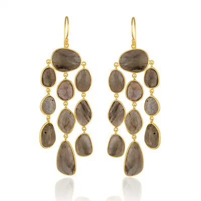 18k Gold Plated Labradorite Gemstone Chandelier Wedding Earrings Jewelry • $94.50