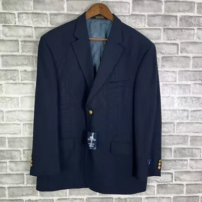 NWT Stafford The Hopsack Blazer Navy Blue Gold Buttons Sports Coat Blazer Sz 44s • $47.39