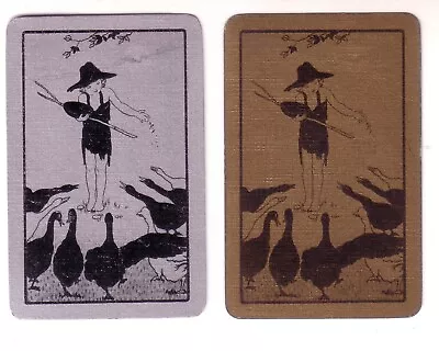 Vintage Silhouette Little Girl And Geese - Single Linen Swap P/Cards C.1930s • $3.60