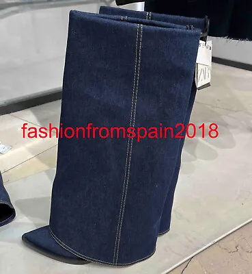 $88.88 • Buy Zara New Woman Knee High-heel Footed Legging Boots Denim Blue 35-42  3054/210