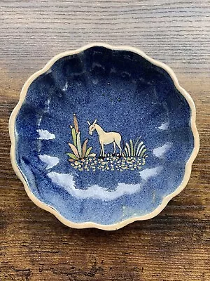 Vintage Tlaquepaque Mexican Folk Art Pottery Bowl Blue • $19.50