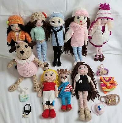 Joblot 9 Knitted Doll Toys Collectable Unique Amigurumi Dolls With Accessories  • £80