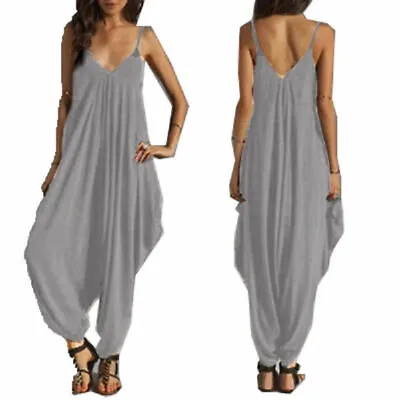 £11.49 • Buy Womens Casual Jumpsuit Ali Baba Harem Baggy Playsuit Long Ankle Cami Strrpy 